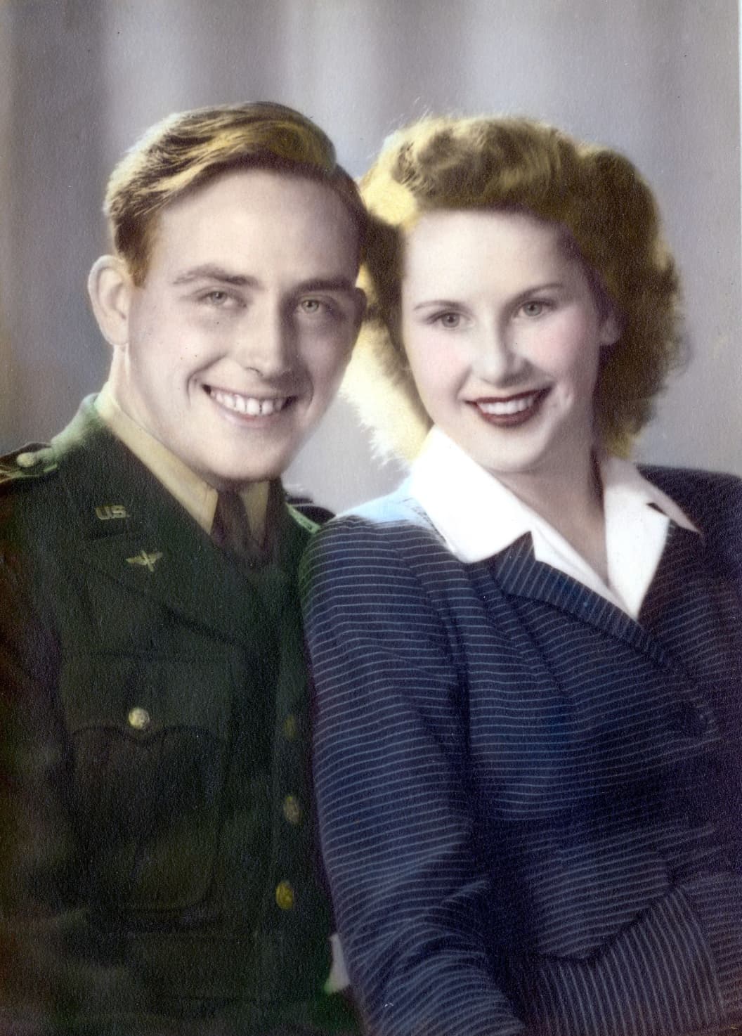 “My Mom and her first husband 1944. Within a year she would be a widow, single mom and seventeen years old living in New York City.”